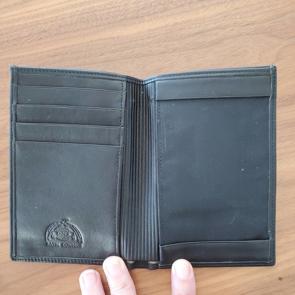 Dope Satin Cowhide Passport Cover Wallet Unisex Black Travel Organizer